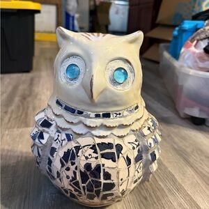 Ceramic Owl Figurine with Blue Accents